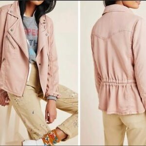 ANTHRO MARRAKECH Ronika Draped Moto Jacket Blush Pink Sz XS